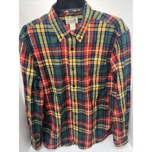 L.L. Bean Button Front Shirt Men's Medium Regular Orange Plaid Fall Colors